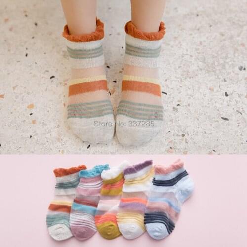 5pairs baby girls Ultra thin Socks princess dot striped sheer socks for kids Multi colors toddler child transparent infant socks