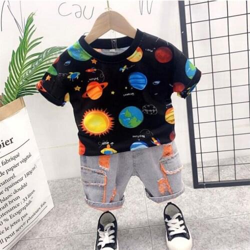 New Summer Casual Baby Boy Toddler Clothes Set boys Planet printed t-shirts Tops Pants 2Pcs/sets Cotton Kids Outfits Clothing