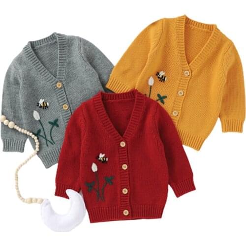 Autumn Toddler Embroidery Flowers Knitwear Jackets 0-3Y Baby Sweater Newborn Girls Sweaters CardigansWinter Children Knit Tops