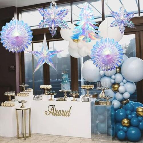 Iridescent Snowflake Hanging Party Wedding Decoration Banner Paper Fans Butterfly Garland Decor Set Kids Adult Party Supplies