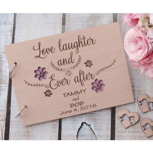 Personalized Love Laughter and Ever After wedding guest album engraved Wooden guestbooks Reception party favors decorations