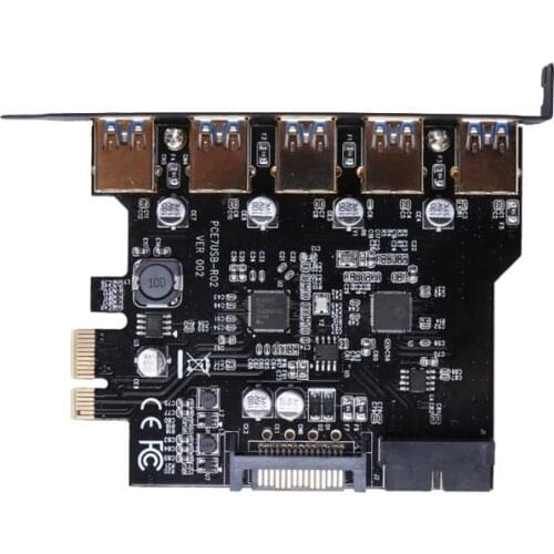 Super Speed PCI-E to USB 3.0 19-Pin 5 Port PCI Express Expansion Card Adapter SATA 15Pin Connector with Driver CD for Desktop