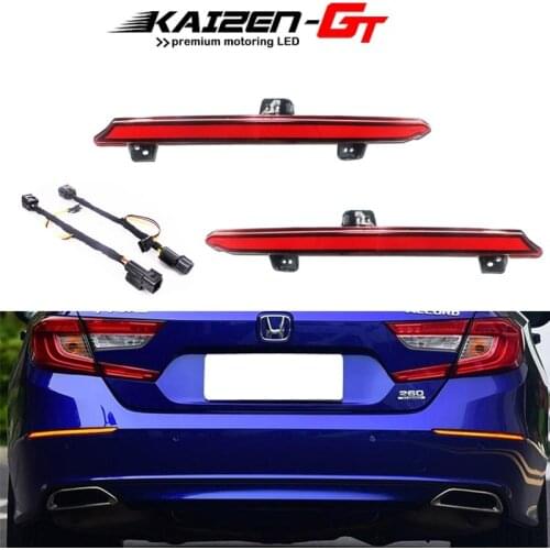 Plug & Play 3D Optic Red LED Rear Bumper Reflector Brake Tail Light w/ Sequential Flash Signal Lights For 2018 2019 Honda Accord