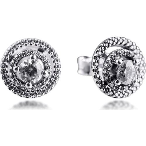 100% 925 Sterling Silver Sparkling Double Halo Stud Earrings Crystal Original Jewelry For Women Fashion