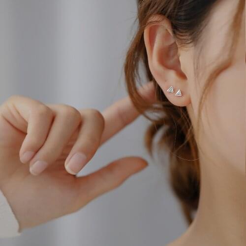 925 sterling silver earrings gold silver simple mini triangle stereo small square stud earring geometric boy girl ear jewelry