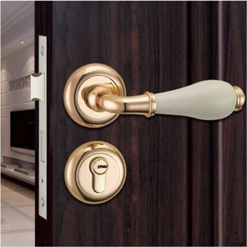 Modern simple fashion gold Printing ceramics indoor handle lock antique brass Bedroom study bathroom solid wood door lock white