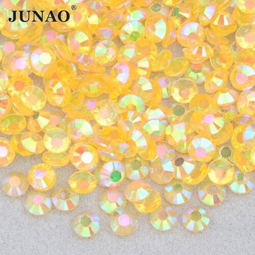 JUNAO 4 5 6mm Light Topaz AB Flatback Nail Rhinestone Loose Non Hot Fix Crystal Strass Glitter Resin Stones for Nail Manicure