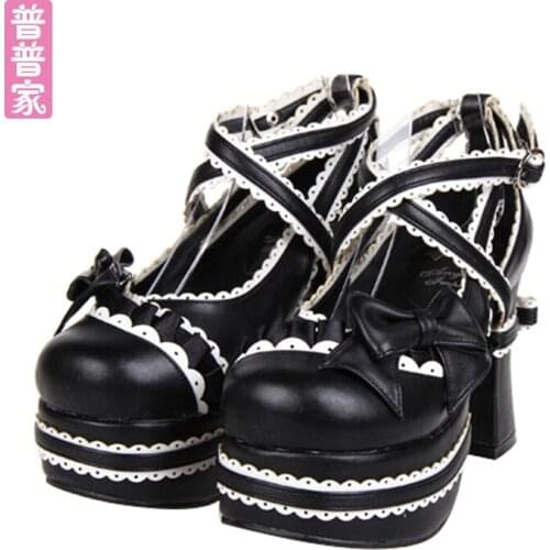 Princess sweet lolita shoes Summer fashion and adorable sweet soft sister punk shoes bow tie round head super high heel pu9802