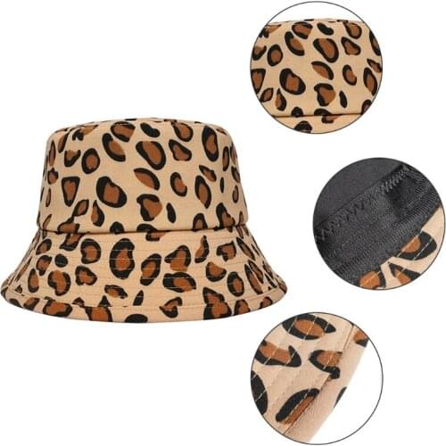 Vintage Leopard Print Cotton Bucket Hat Animal Pattern Packable Fisherman Cap