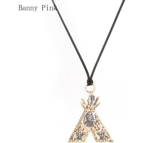 Vintage Alloy Geo Pendant Necklace For Women Chunky Long Rope Chain Necklace Big Pendant Necklace Fashion Jewelry Colliers Colar
