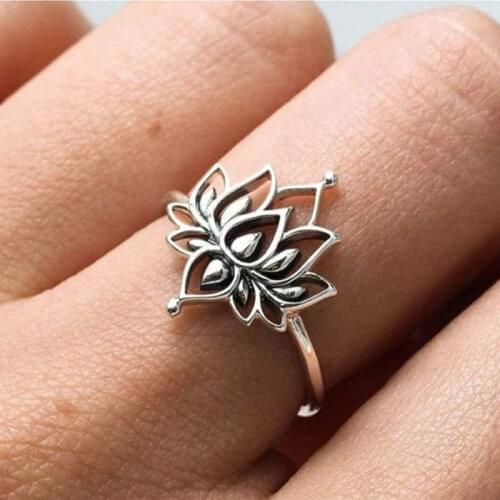 Vintage Lotus Flower Rings for Women Girls Cuff Ring Promise ring Stainless Steel Flower of paradise Rings Jewelry Gifts