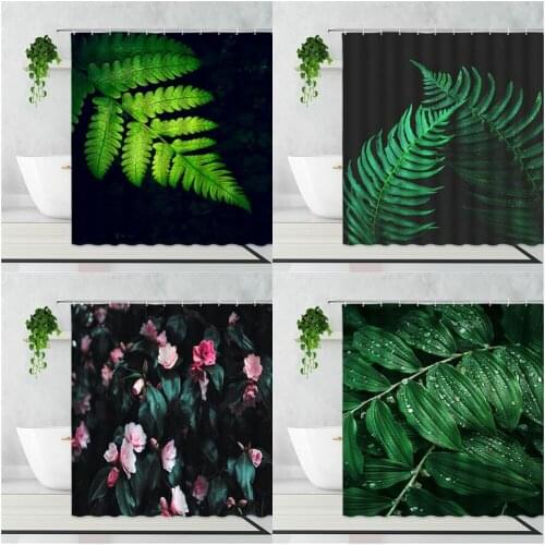 Green Leaf Shower Curtains Plant Flowers Fabric Printing Home Decor Background Cloth Bath Curtain With Hooks Bathroom Decoration