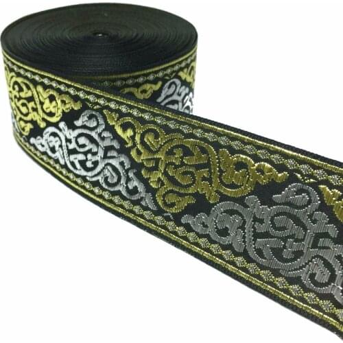 ZERZEEMOOY 1.5 inch 4cm 10yard/lot High quality Woven Jacquard Ribbon black background Gold silver pattern straps and belt lace