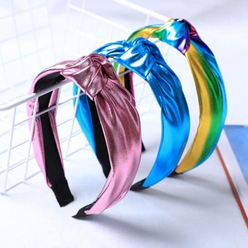 Womens Fashion Leather Headband European And American Color Gradient Ins Cross-Knotted Wide-Brimmed Headband Hair Accessories