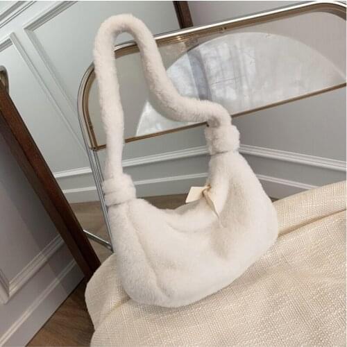 Women Plush Shoulder Handbags For Autumn Winter Fashion Casual Underarm Bag Soft Plush Zipper Female Armpit Bag 2021New