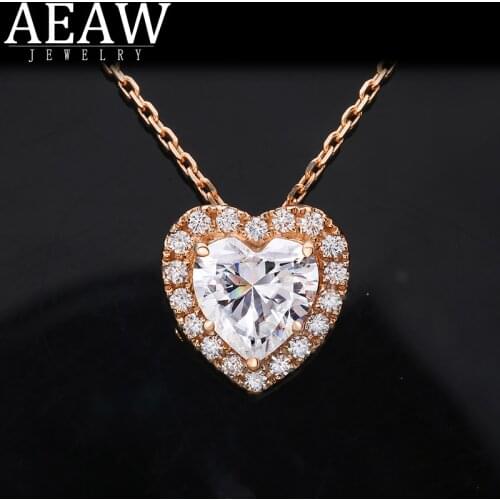 AEAW DF Color Heart Brilliant Cut Sparking 2.0Carat 8mm Moissanite Pendant Love Pendant Necklace For Women Real 18k Yellow Gold