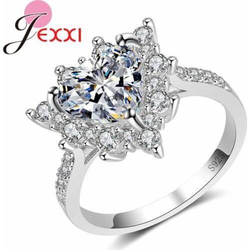New Fashion Women 925 Silver Ring Girl Lady Jewelry Clear Crystal Trendy Fancy Hollow Heart 925 Silver Finger Ring