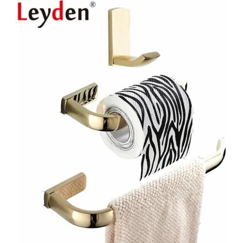 Leyden 3pcs Gold Brass Wall Mounted Towel Ring Holder Toilet Paper Tissue Holder Clothes Towel Hook Bathroom Accessories Set