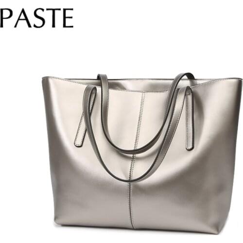 2019 Simple Genuine Leather Women Handbag Travel Shopper Tote Bucket Bag Large Capacity Lady Shoulder Bag Crossbody Purse 2 Size