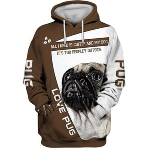 2021 Fashion Animal Pug 3D Printed Hoodie Men Women Ropa Casual Pet Dog Designs Hooded Oversized Hooded Coat Drop Shipping QW-14