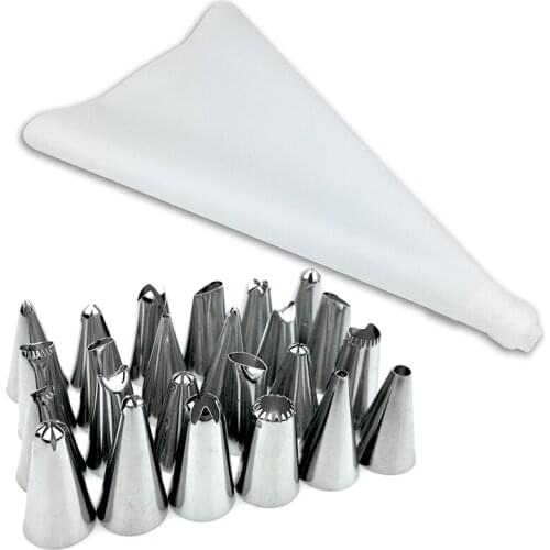 26 Pcs/Set Cake Decorating Tools Silicone Icing Piping 24 Stainless Steel Nozzle Baking Pastry Tools Kitchen Accessories