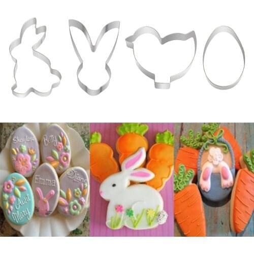 4pcs Bunny Rabbit Mould Stainless Steel Cookie Biscuit Mold Cutters Cake Pendant Kitchen Baking Tools For Easter Decoration