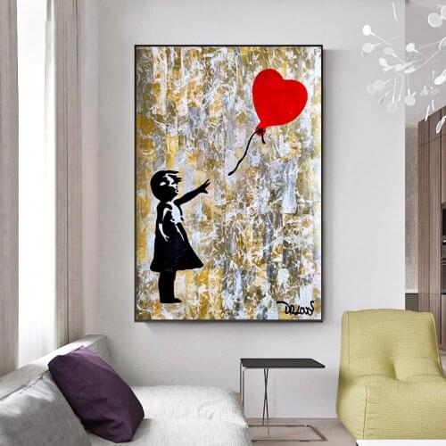 Abstract Banksy Canvas Painting Child And Heart Posters Prints Quadros Wall Art Picture Living Room Home Decor Cuadros