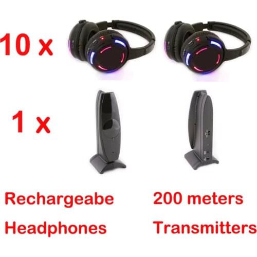 Silent Disco 10 LED Headphones with 1 transmitter- RF Wireless For iPod MP3 DJ Music