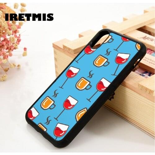 Iretmis 5 5S SE 6 6S Silicone Rubber Phone Case Cover for iPhone 7 8 Plus X Xs 11 12 MINI Pro Max XR Coffee And Wine Pattern