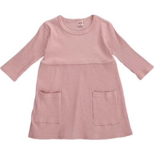 1-5Yrs Children Girls Dress Soft Long Sleeve Solid Clothes Spring Autumn Kids Girls Dress