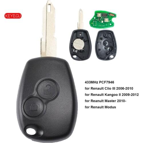 Keyecu Remote Key Fob 2 Button 433MHz PCF7946 Chip for Renault Clio Kangoo Modus