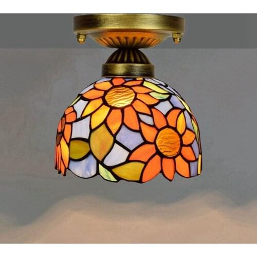European Style 8-Inch 20cm Tiffany Colored Glass Corridor Balcony Small Ceiling Light Blue Taiyanghua Light
