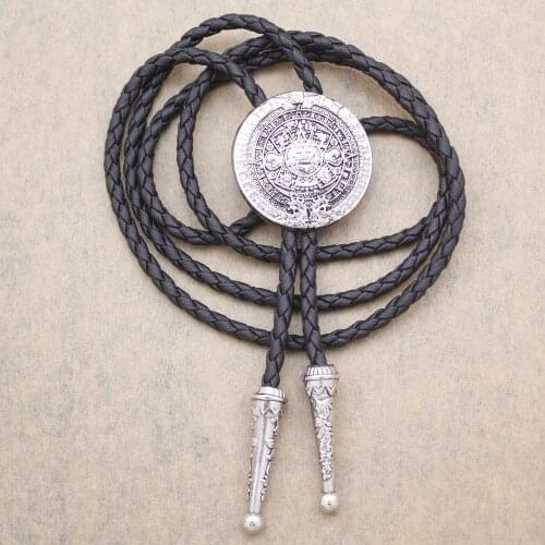 Fab Aztec Mayan Indian Mexico Detailed Calendar Mask Leather Buckle Bolo Tie Fashion Men Gift Jewelry gift for men slimtie