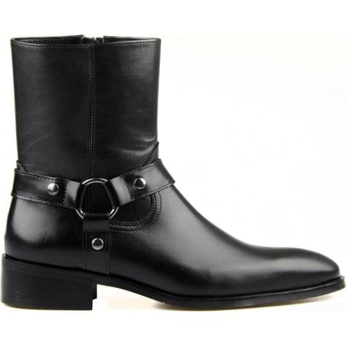 FootCourt- Vintage Men Chelsea Boots Genuine Leather Men Ankle Boots Zipper Male Casual Buckle Strap Shoes Sapato Botas Handmade