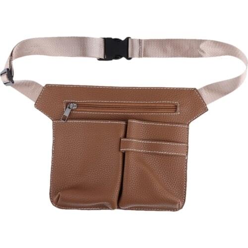 PU Leather Barber Holster Pouch Holder Hair Scissors Bag Waist Belt Brown