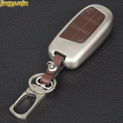 Jingyuqin 5pcs Zinc Alloy+Leather Car Key Case Cover For Jeep Renegade 2014 2015 Grand Cherokee Chrysler 300C Fiat Freemont