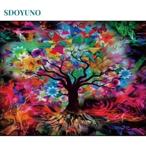 SDOYUNO 60x75cm Oil Pictures By Numbers Tree DIY Painting By Numbers On Canvas Frameless Scenery Home Decoration Painting