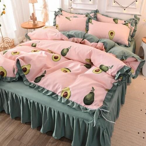 Kawaii Korean Version Of Floral Washed Cotton Bedding 4-piece Princess Lace Cover Set Duvet Cover Duvet Cover And Bed Skirt