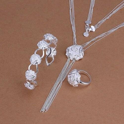 S299 925 sterling silver jewelry set, fashion jewelry set Rose Ring Bangle Necklace S299 /aopajfwa getaowaa