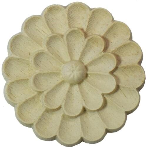 Round Vintage Unpainted Wood Carved Decal Corner Applique Frame for Home Furniture Wall Cabinet Door Decorative Miniature