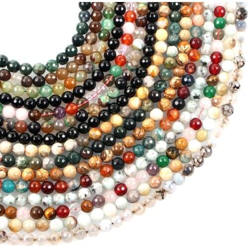4 6 8 10 12mm Colorful Round Faceted Natural Stone Beads For Jewelry Making DIY Loose Beads Charm Bracelet Necklace Handmade