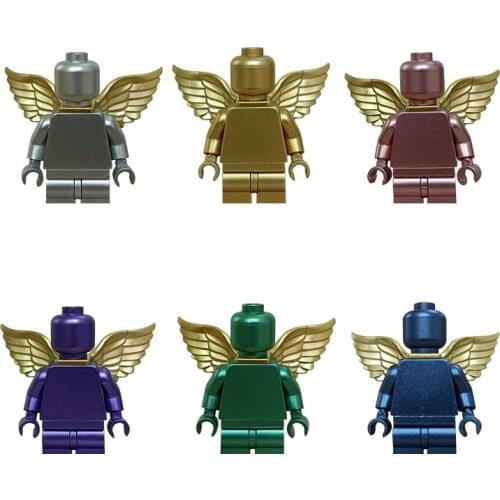 New Imitation Alloy Electroplating Angel Gold Silver Man Bulk Doll MOC Building Blocks Bricks Educational Toys For Children Gift