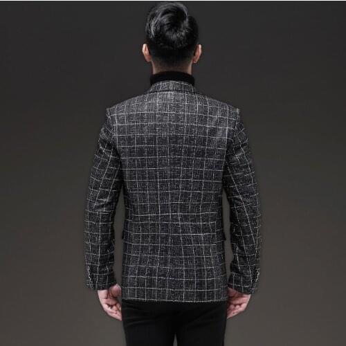 2020 New Men Genuine Leather Short Coat Autumn Luxury Business Casual Blazer Oversize Long Sleeve Slim Plaid Suit Jacket Outwear