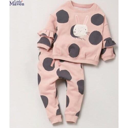 Little maven childrens sets new autumn Cotton children set Brand long sleeve bunny applique shirt + dot pants 20568