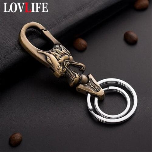 Zinc Alloy Dragon Keychain Men Waist Buckle Key Chains Creative Car Key Holders Hanging Metal Key Rings Lobster Clasps Keyrings