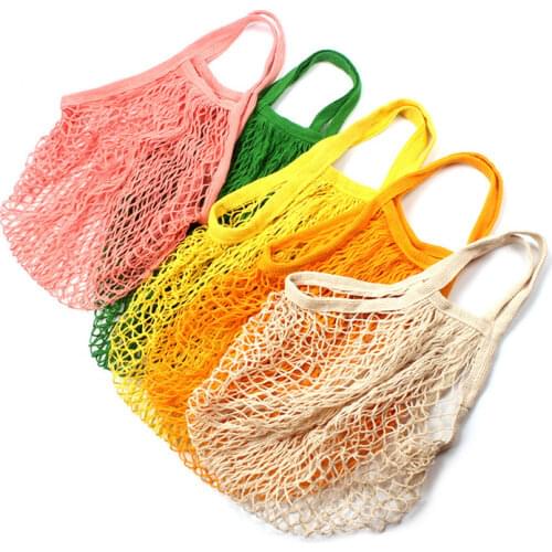 Reusable Fruit Shopping String Grocery Shopper Cotton Tote Mesh Woven Net Shoulder Bag Mesh Net Shopping Bag Short Section