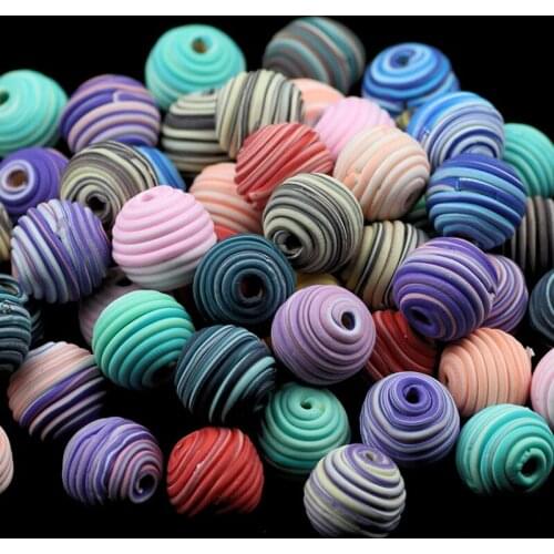 RBFHYER 15mm Soft clay Polymer Beads 10Pcs Spiral Pattern Round Loose Space Bead MixedColor Ball For Jewelry bracelet Making DIY