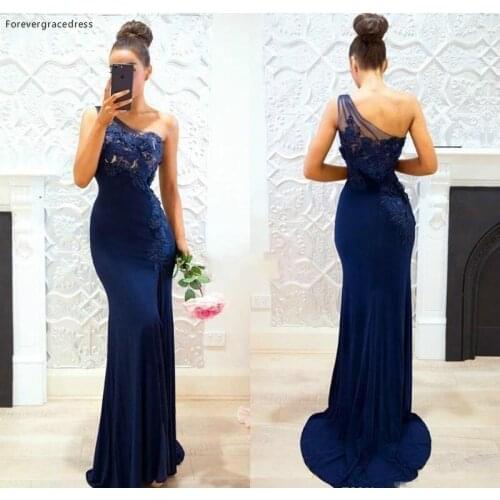 2019 New Royal Blue Bridesmaid Dress Sexy One Shoulder Lace Formal Wear Party Gown Custom Made Plus Size