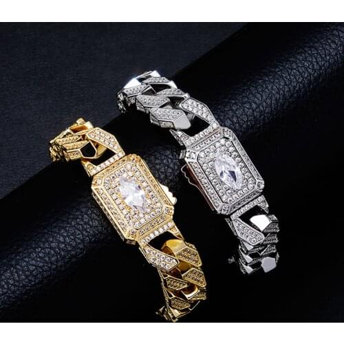 New Charm Fashion Luxury Mens Bracelet 12MM Cuban Link Chain with New Spring Clasp Iced Out Cubic Zirconia Hip Hop Jewelry Gift
