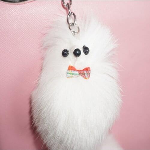 Cute Fluffy Key Chains Rings Bow-knot Fox Ball Pendant Keychains Car Keyring Holder Charm Bag Pompom Real Fox Fur Jewelry Gifts